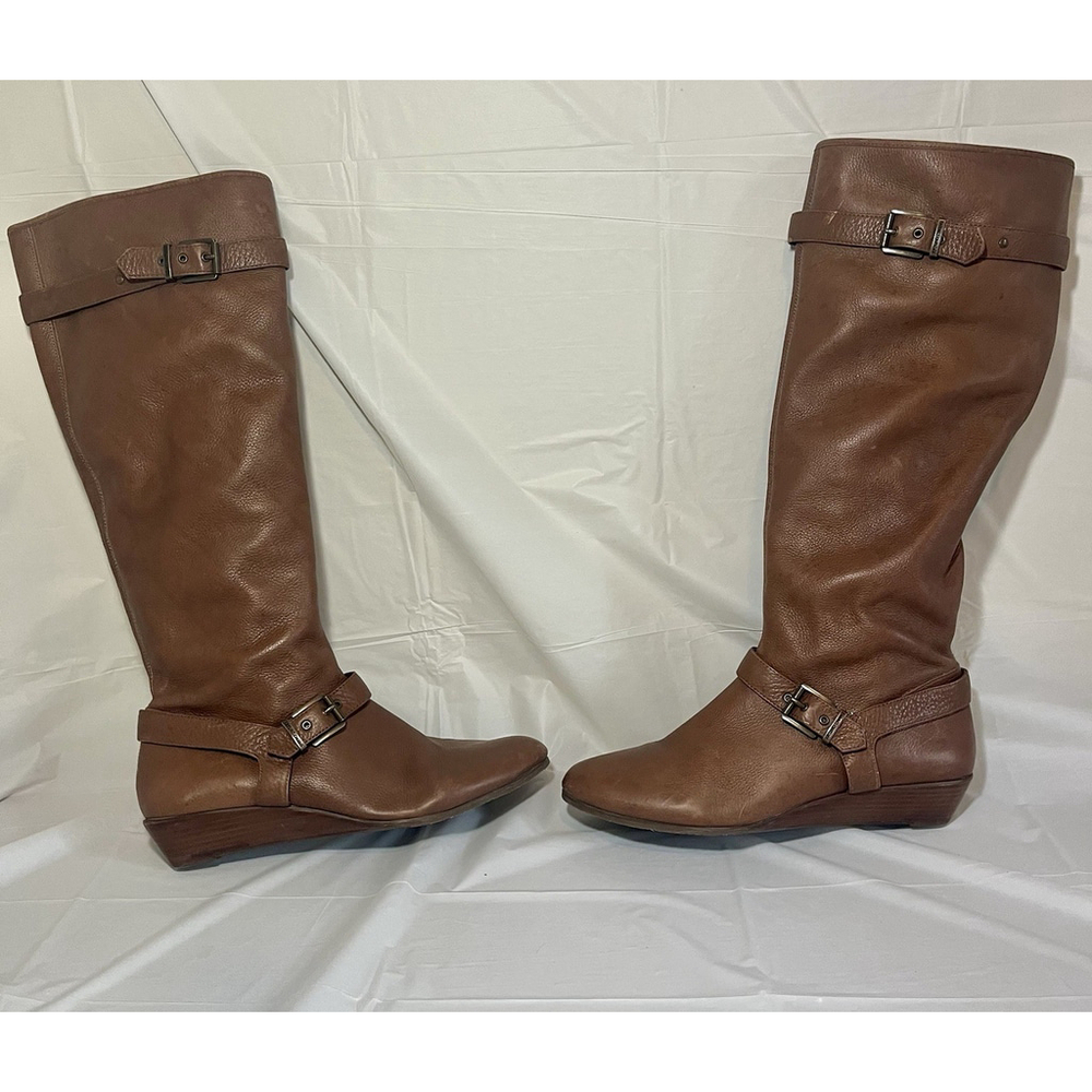 Arturo Chiang Talulah Tan Leather Zip Wedge Heel Boots Womens Size 8.5